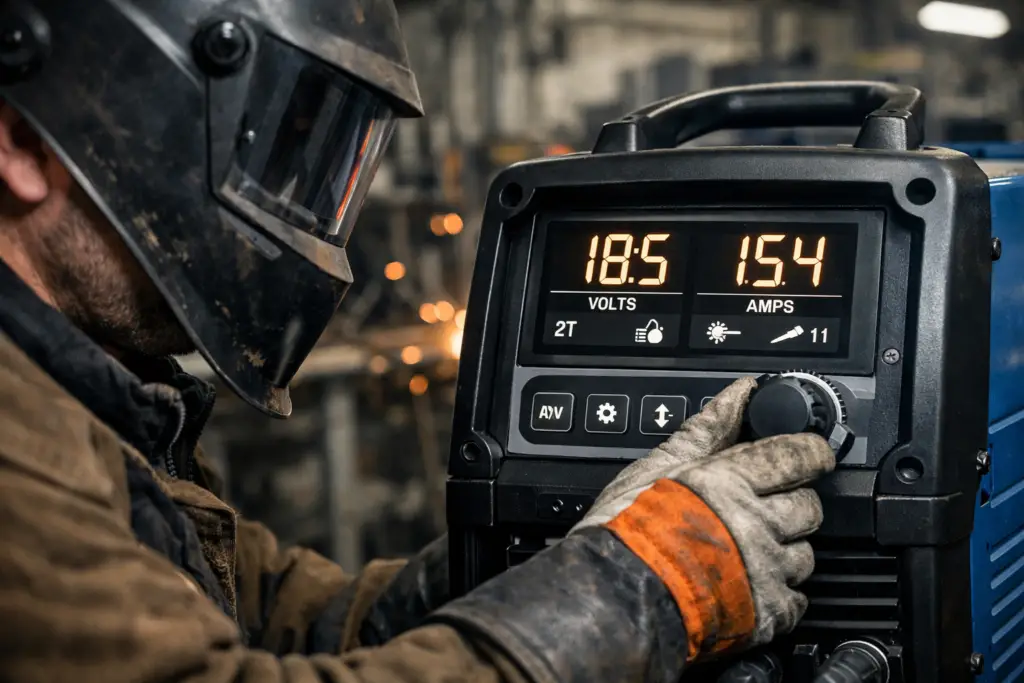 Adjusting the welding machine settings