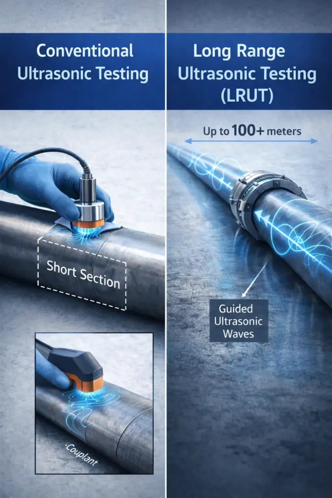 Conventional ultrasonic testing vs LRUT