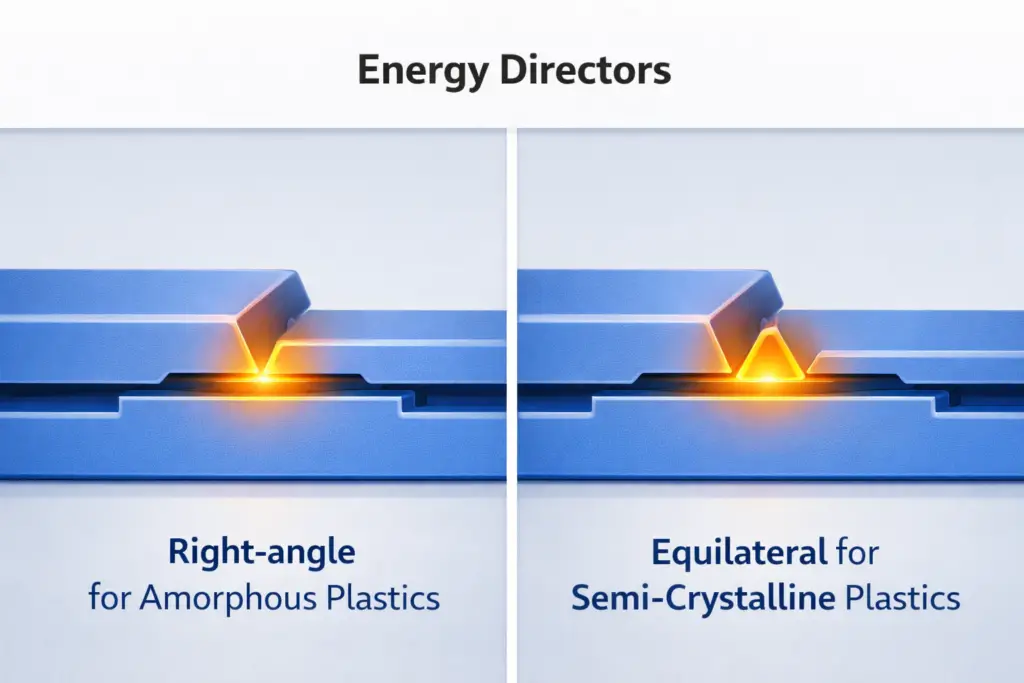 Right-angle vs equilateral energy director for ultrasonic welding