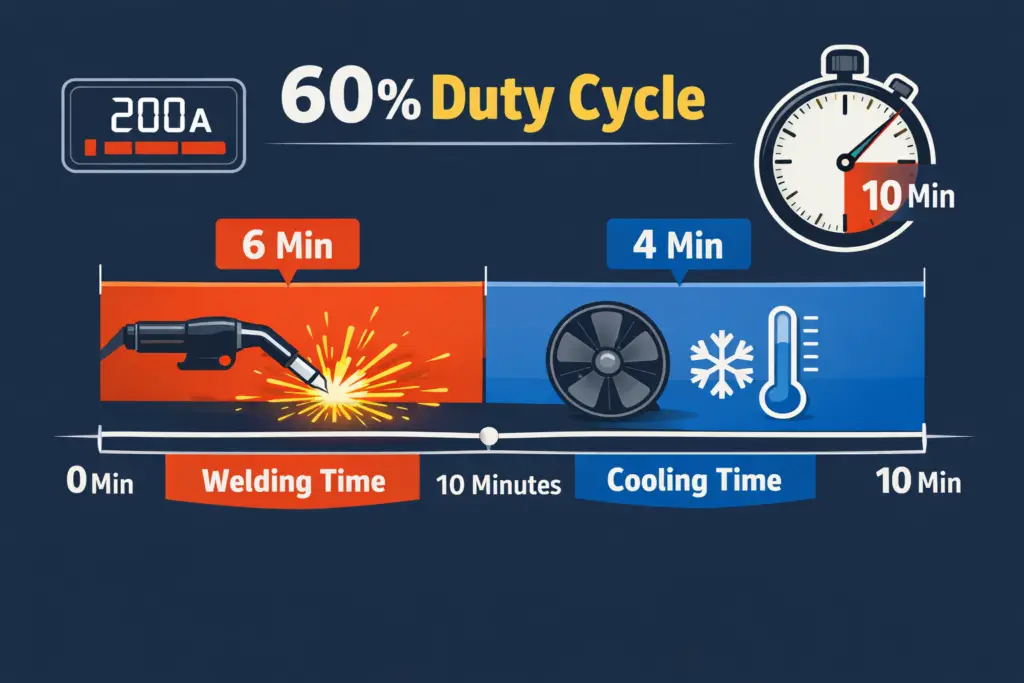 Welding machine duty cycle infographic