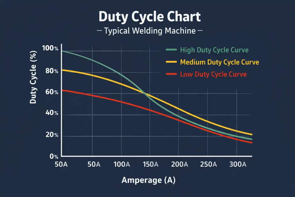 Duty cycle chart for welding machine