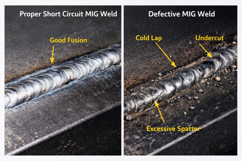 Comparison of proper vs defective MIG welds