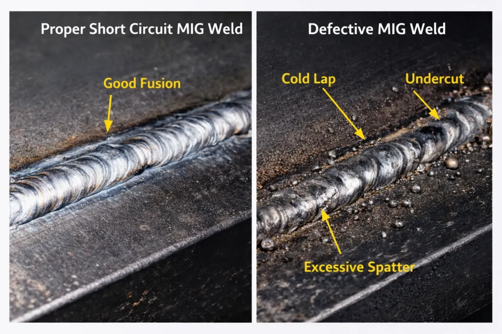 Comparison of proper vs defective MIG welds