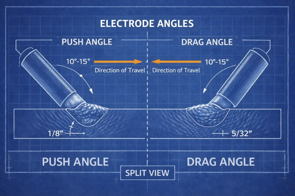 Electrode angles in welding techniques