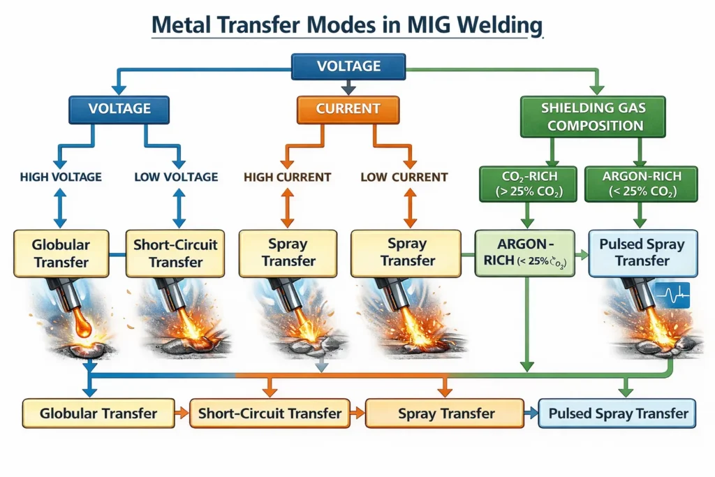 Metal transfer modes in MIG welding