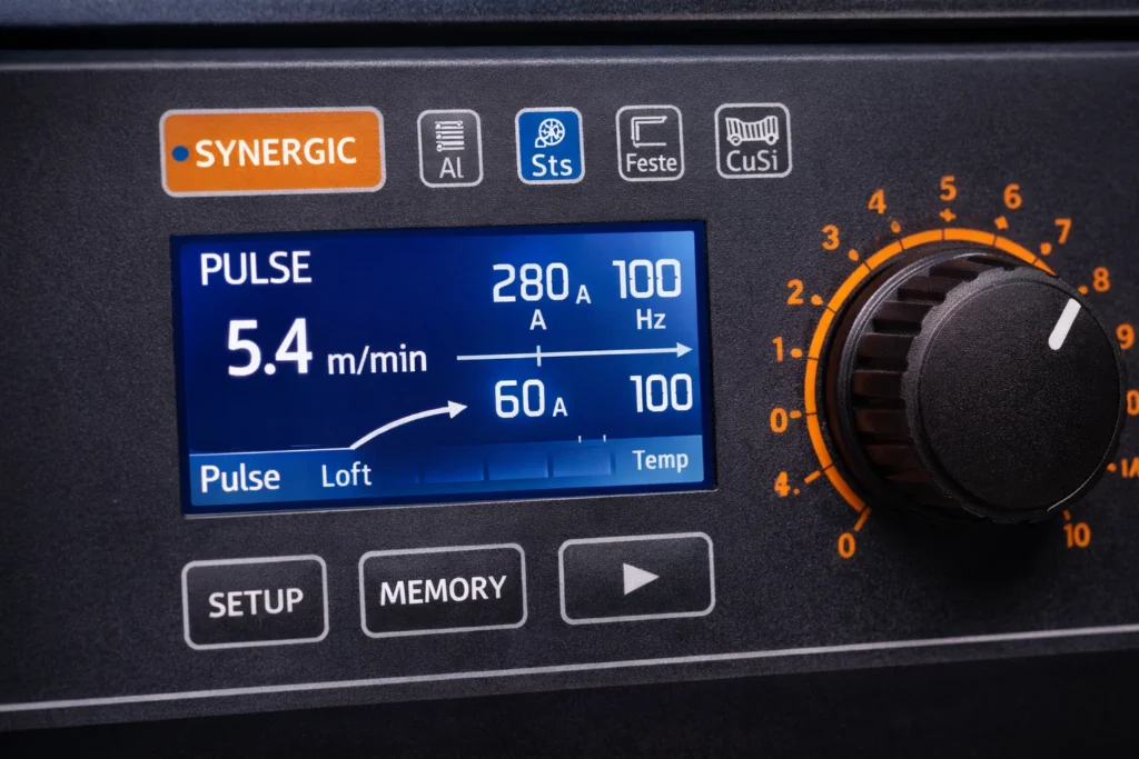 Modern synergic pulse MIG welder control pane