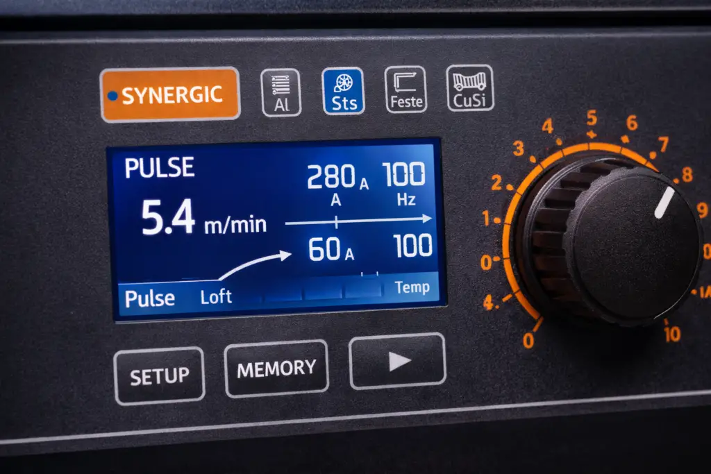 Modern synergic pulse MIG welder control pane