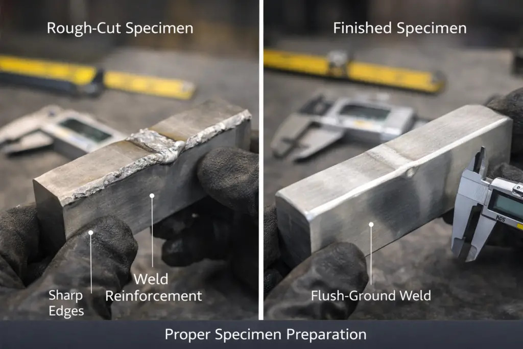 Specimen preparation before and after comparison