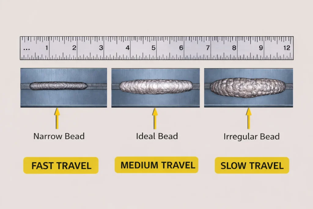 Weld bead comparison at different speeds