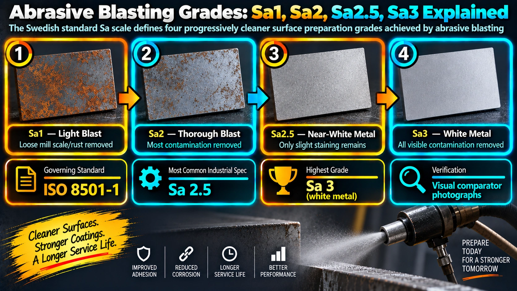 Abrasive Blasting Grades: Sa1, Sa2, Sa2.5, Sa3 Explained