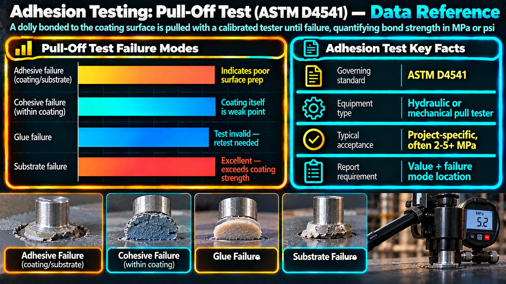 Adhesion Testing: Pull-Off Test (ASTM D4541) — Data Reference