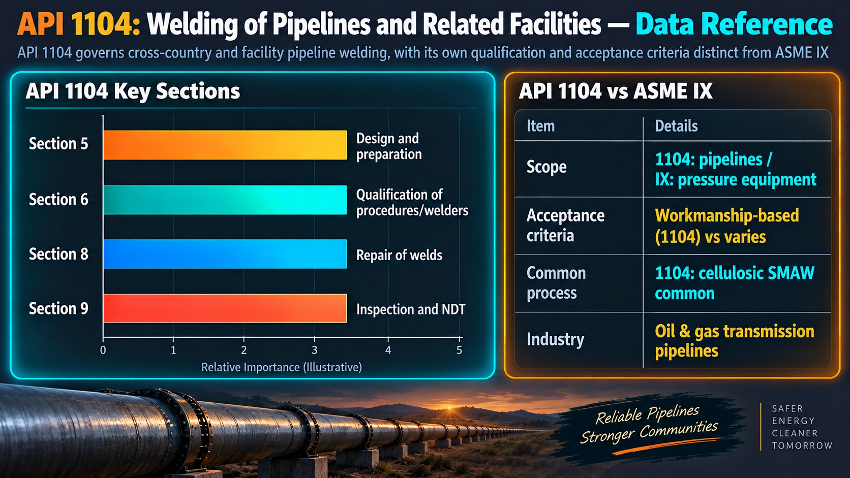 API 1104 key sections and comparison to ASME Section IX