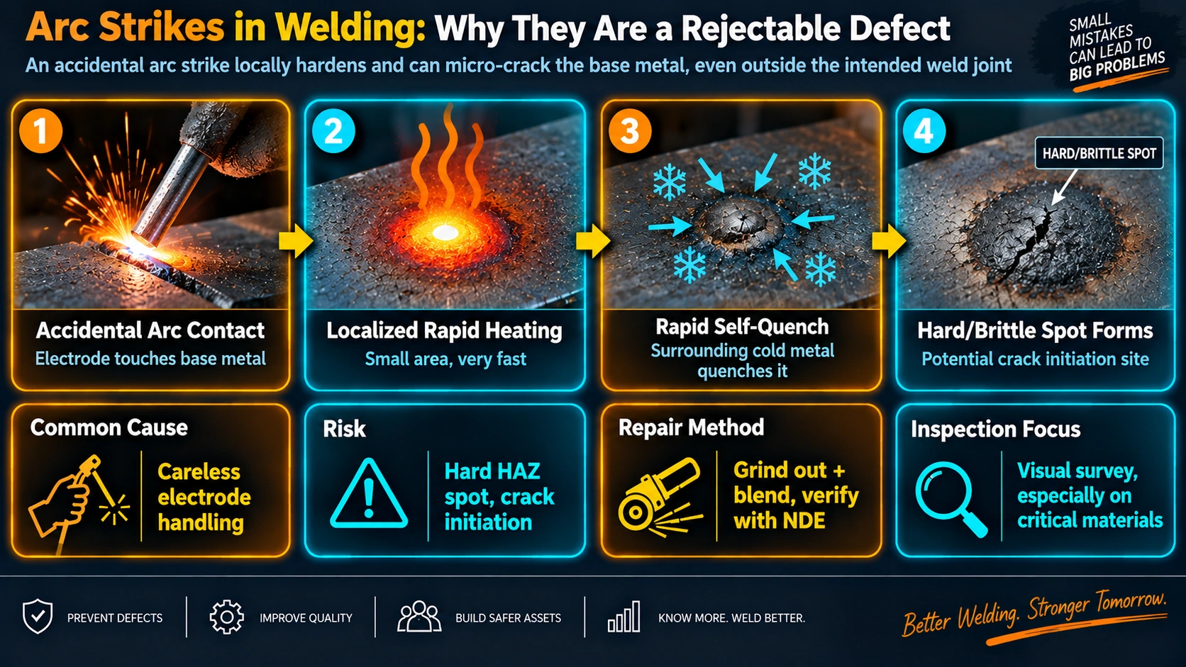 Arc strike formation process and why it is a rejectable weld defect