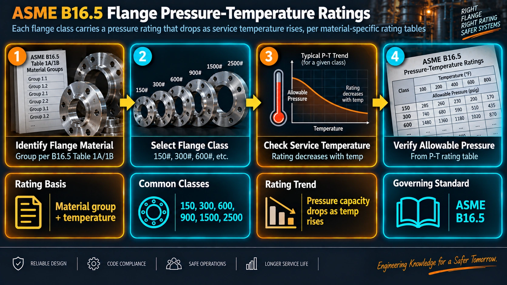 ASME B16.5 flange pressure temperature rating determination process