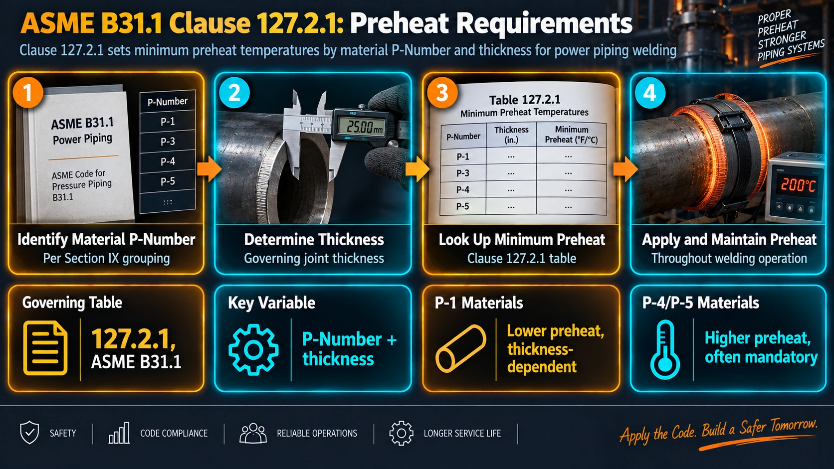 ASME B31.1 Clause 127.2.1 preheat requirement determination process