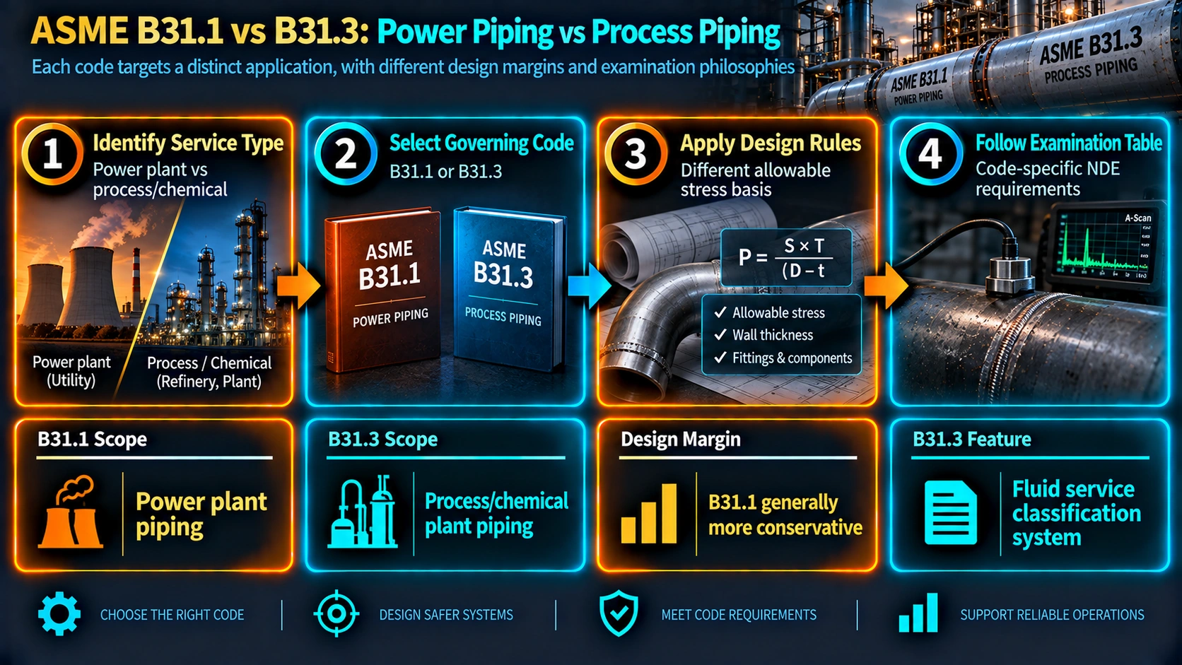 ASME B31.1 versus B31.3 power piping and process piping code selection process