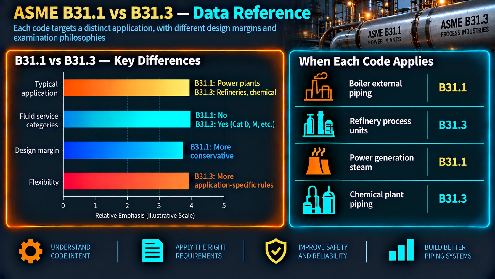 ASME B31.1 versus B31.3 key differences and when each code applies