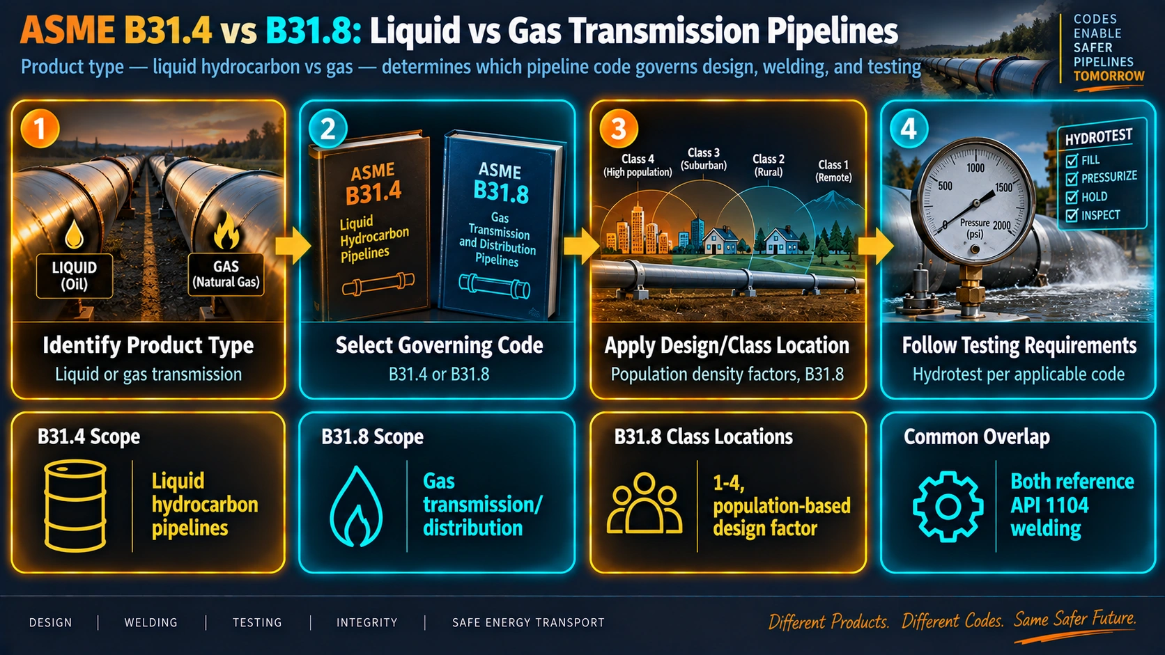 ASME B31.4 versus B31.8 liquid and gas transmission pipeline code selection