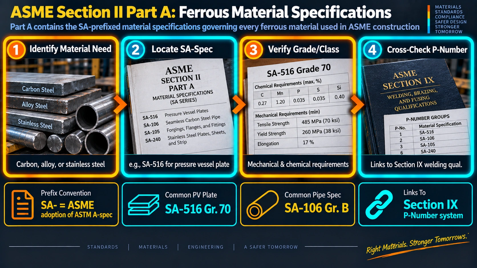 ASME Section II Part A material specification lookup process for ferrous materials