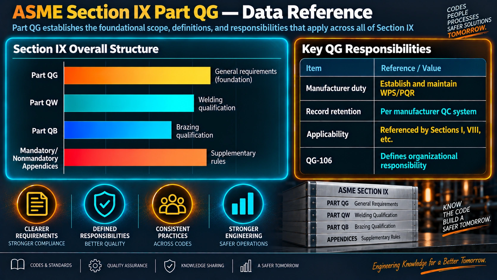 ASME Section IX overall structure and key QG responsibilities