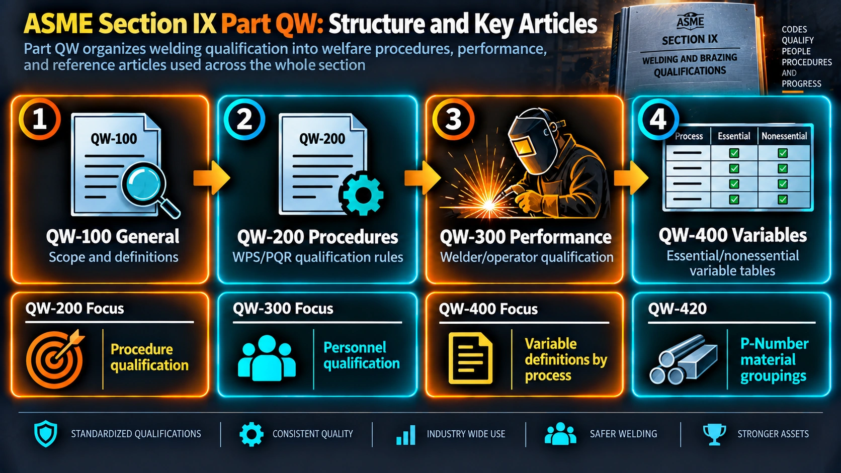 ASME Section IX Part QW structure and key welding qualification articles
