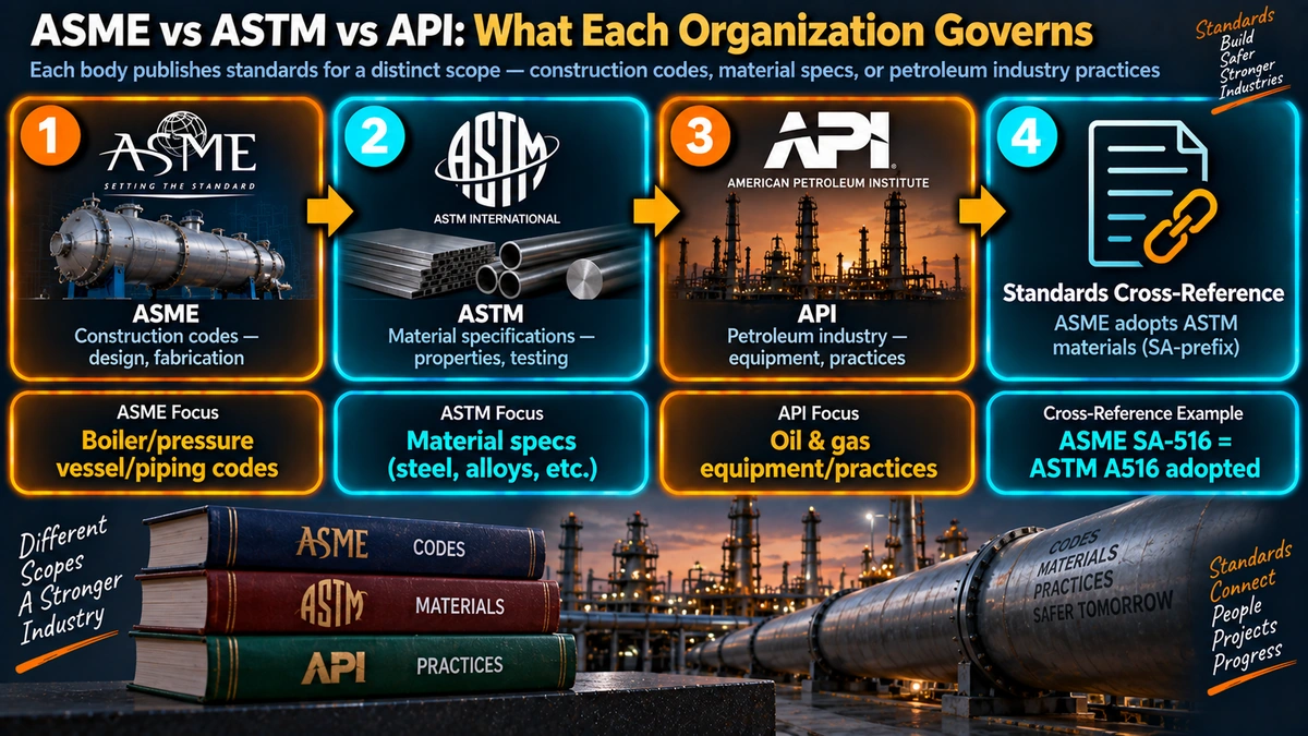 ASME versus ASTM versus API standards organization scope
