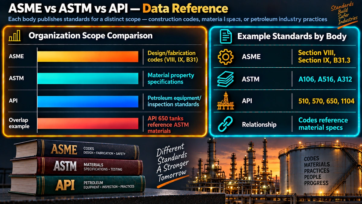 ASME ASTM API organization scope comparison and example standards
