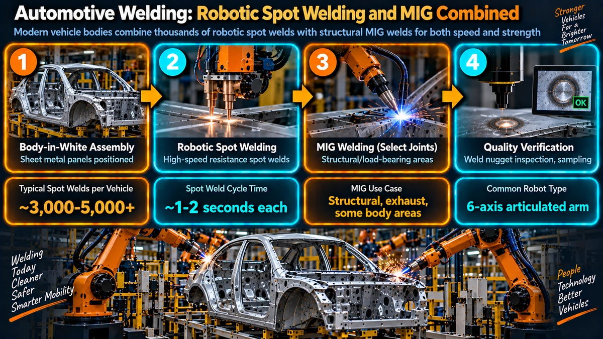 Automotive robotic spot welding and MIG welding assembly process