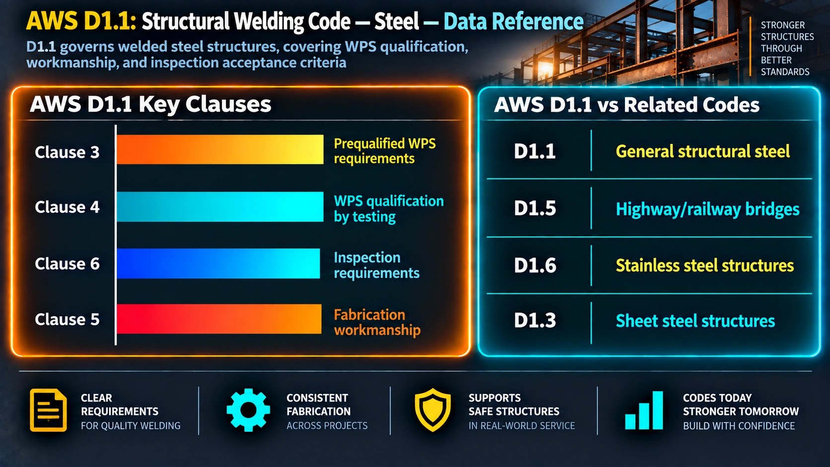 AWS D1.1 key clauses and comparison to related structural welding codes