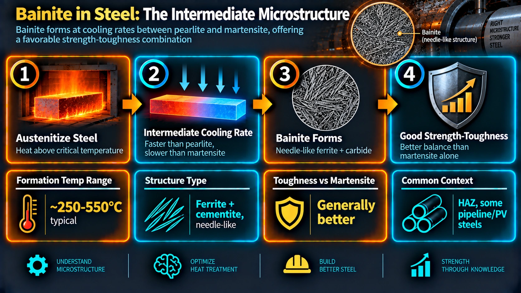 Bainite formation process in steel as an intermediate cooling rate microstructure