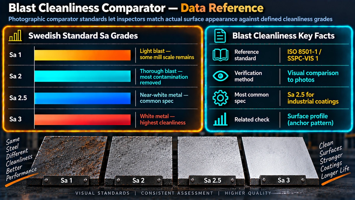 Swedish standard Sa grades for blast cleanliness compared