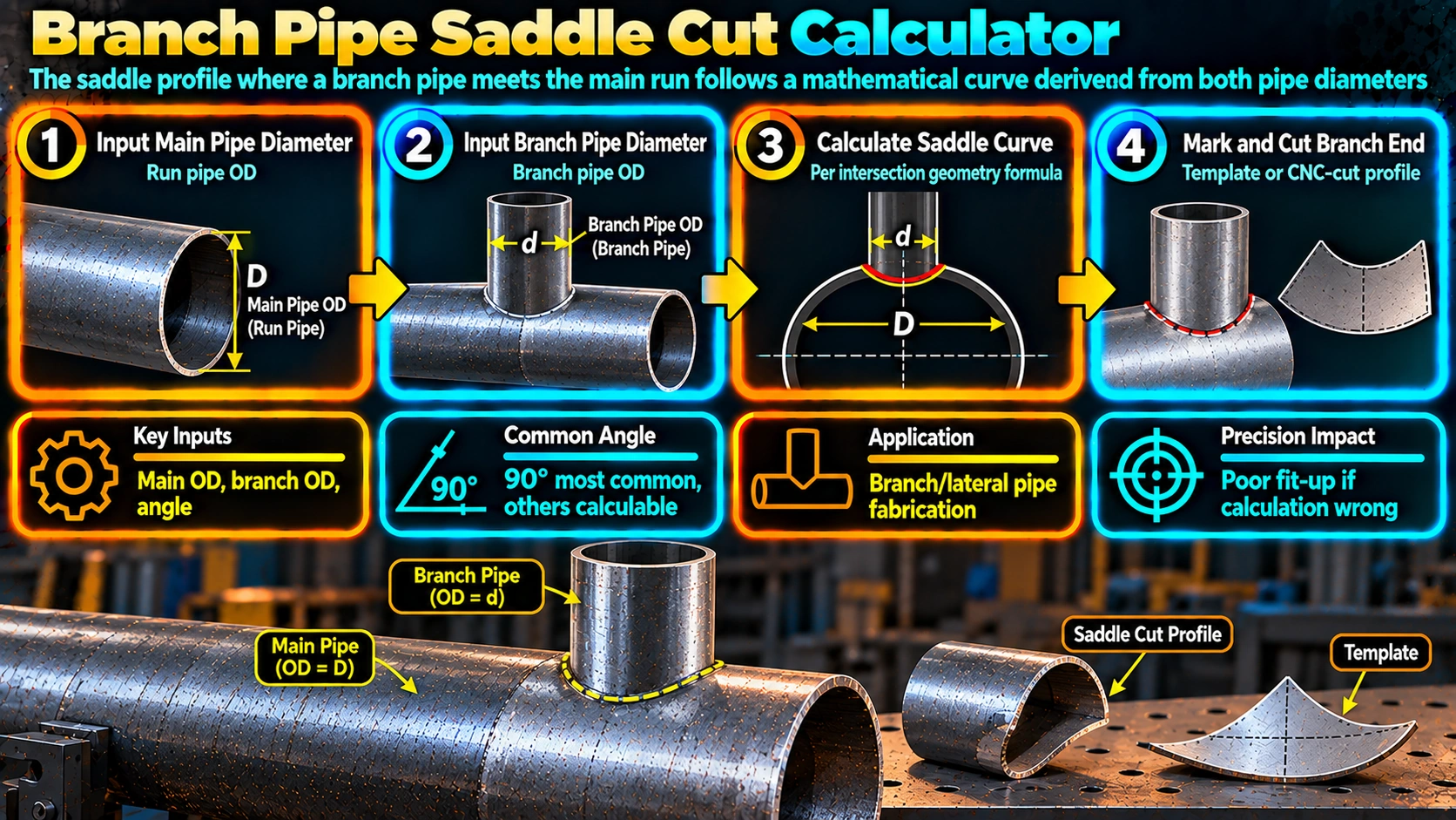Branch pipe saddle cut calculation process