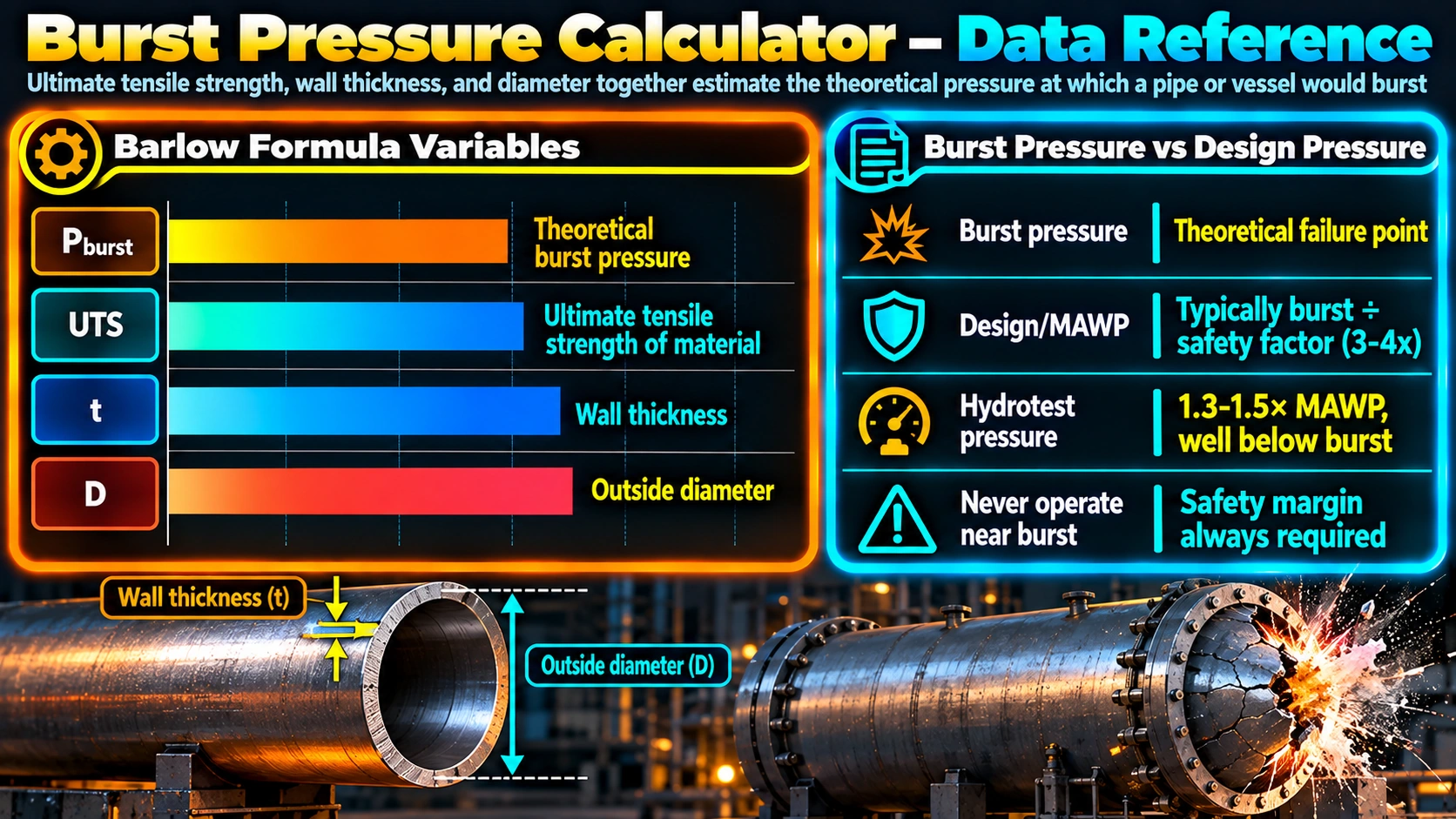 Barlow formula variables and burst pressure versus design pressure