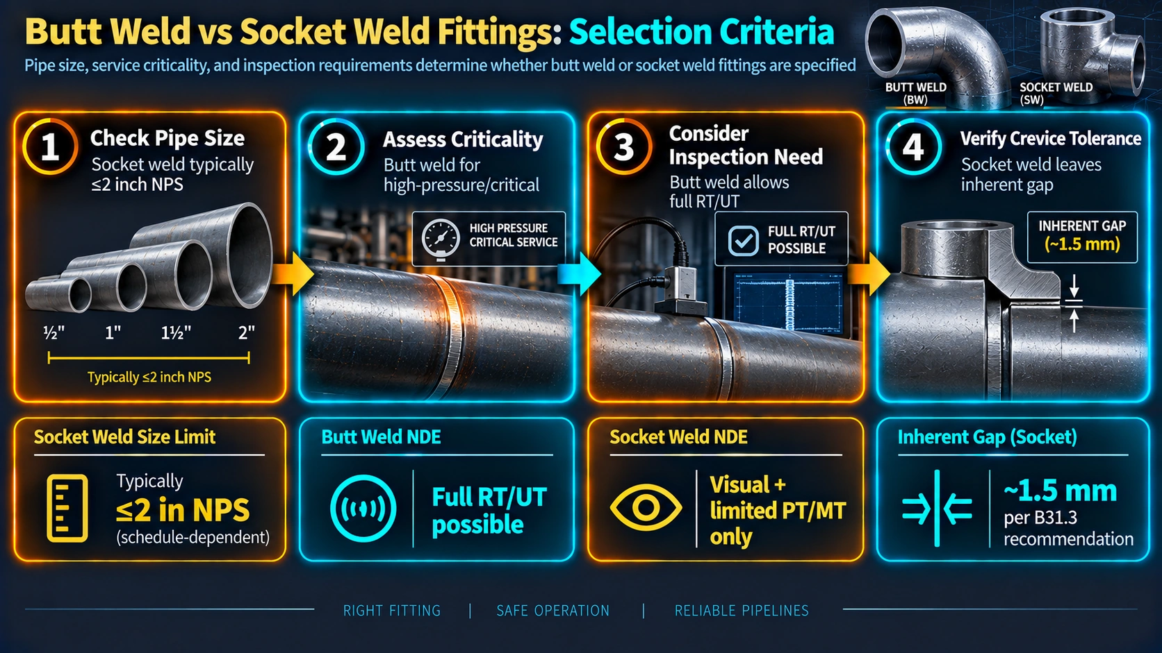 Butt weld versus socket weld fitting selection criteria process