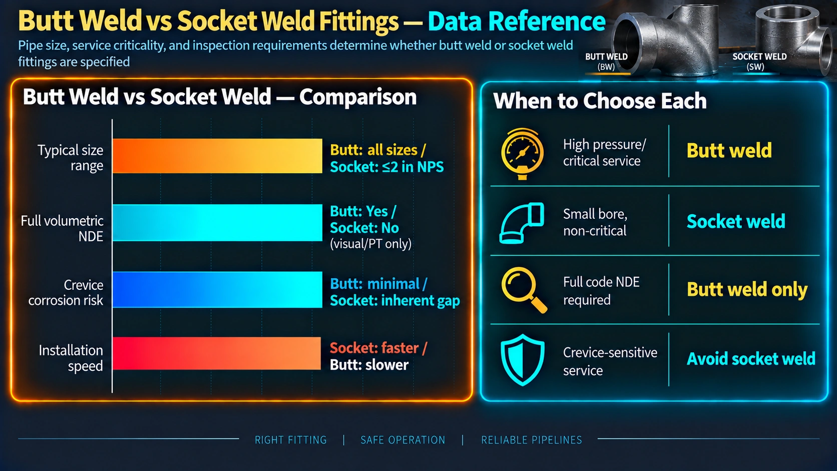 Butt weld versus socket weld fittings comparison and application guidance