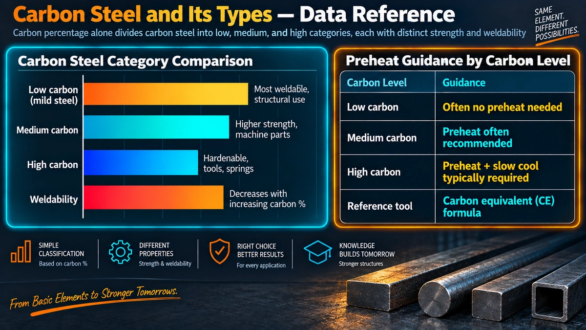 Carbon steel category comparison and preheat guidance by carbon level