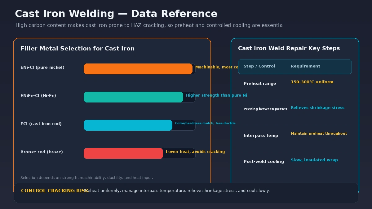 Cast iron filler metal selection guide and weld repair key steps
