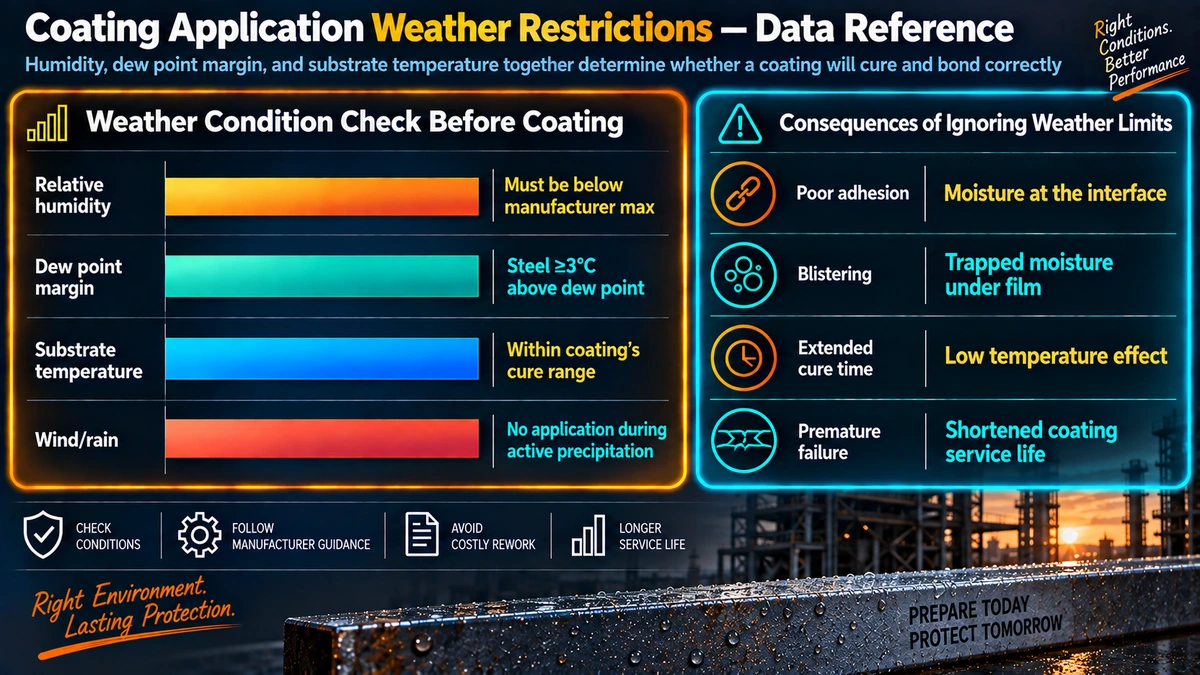 Weather condition checks before coating and consequences of ignoring limits