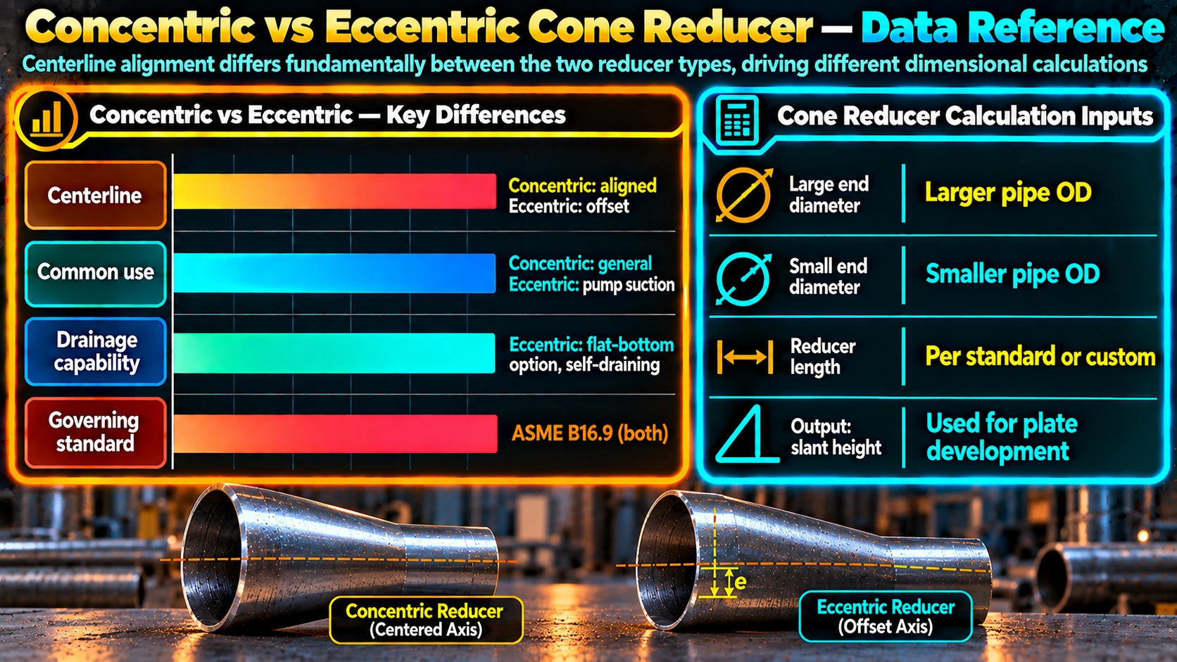 Concentric versus eccentric reducer differences and calculation inputs