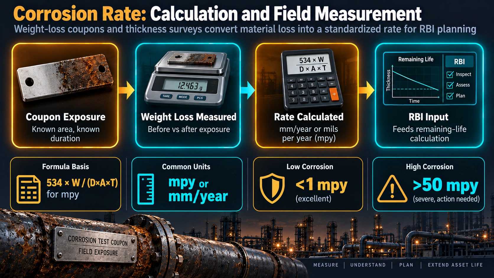 Corrosion rate measurement process using weight-loss coupons for RBI planning