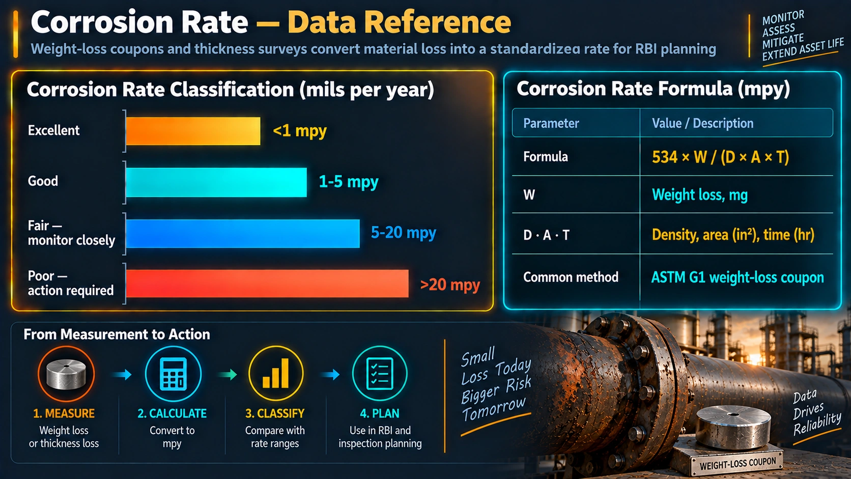 Corrosion rate classification in mils per year and the mpy calculation formula