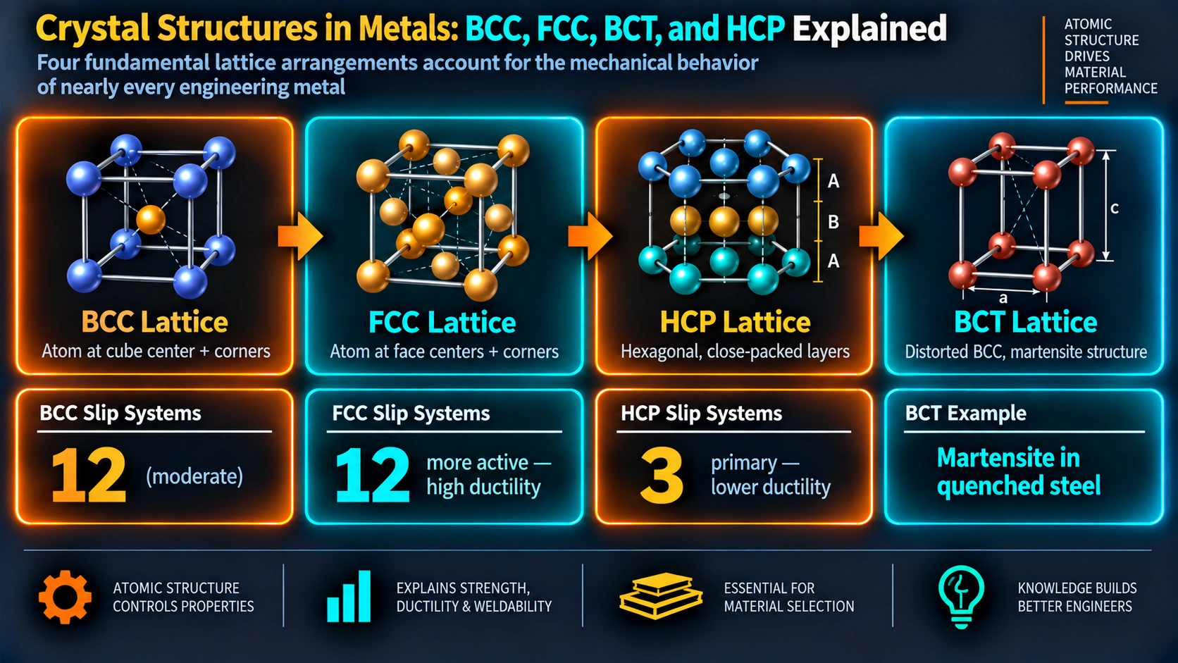 BCC FCC HCP and BCT crystal lattice structures explained