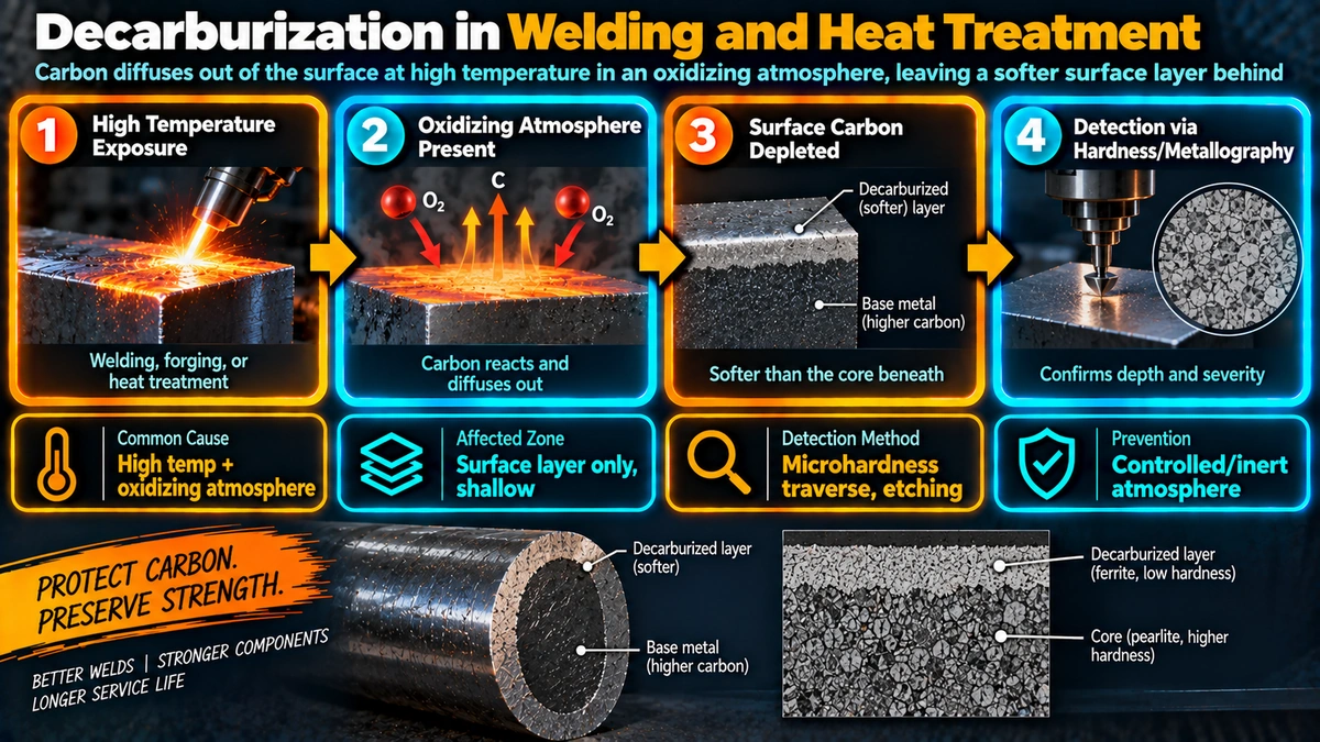 Decarburization process during welding and heat treatment