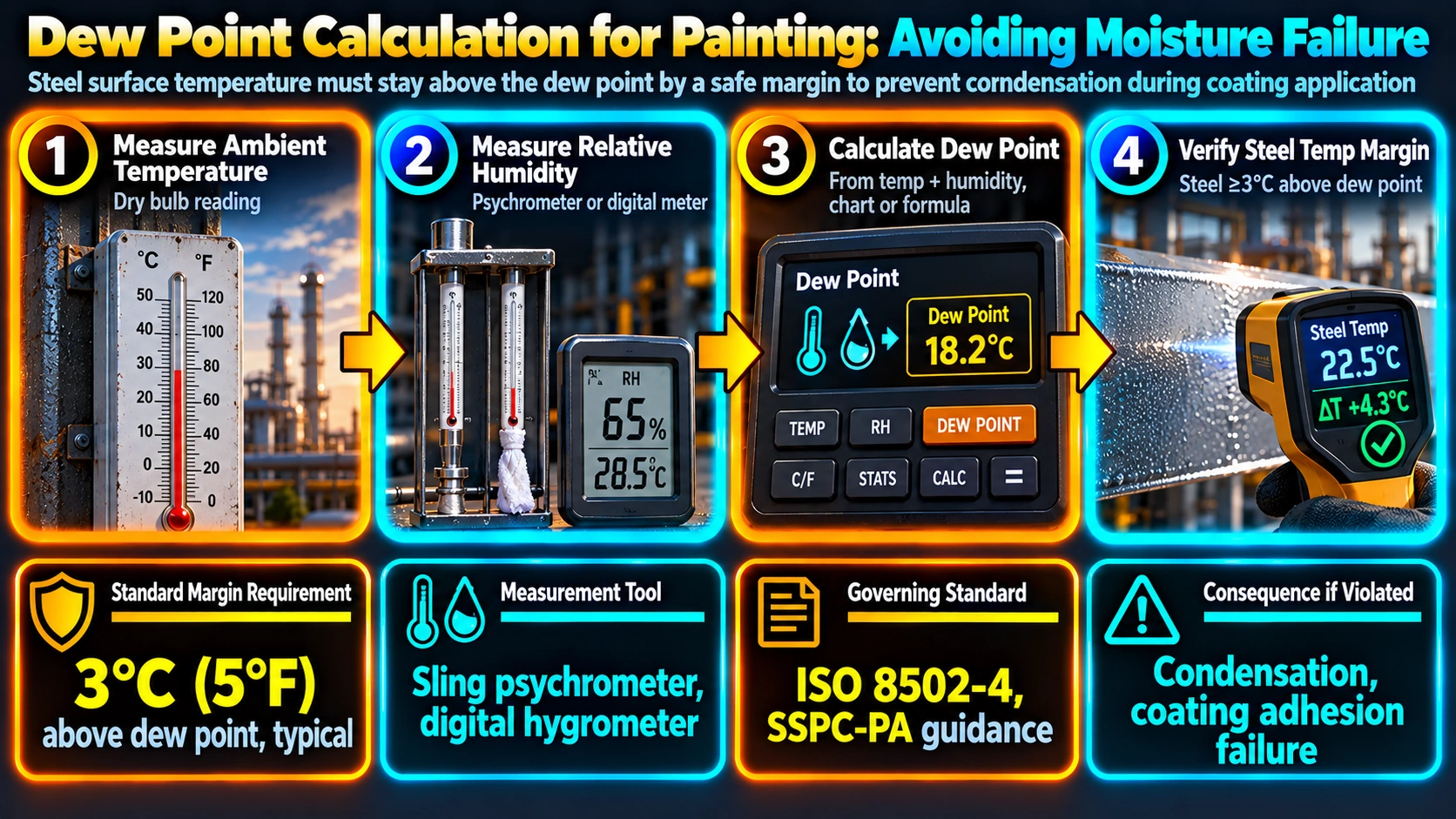 Dew point calculation process for painting moisture avoidance