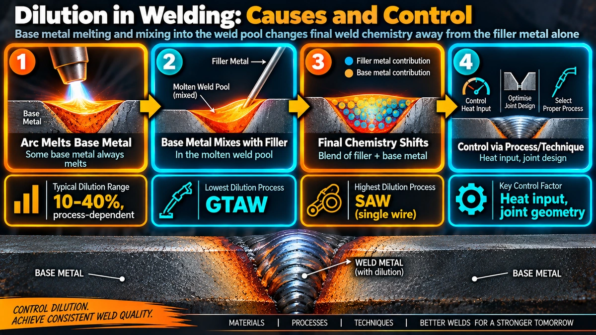 Dilution formation process in welding from base metal melting
