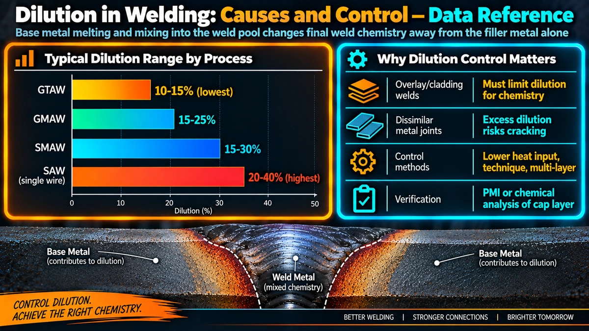Typical dilution range by welding process and why dilution control matters