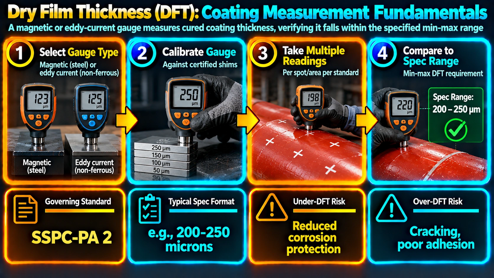 Dry film thickness coating measurement process