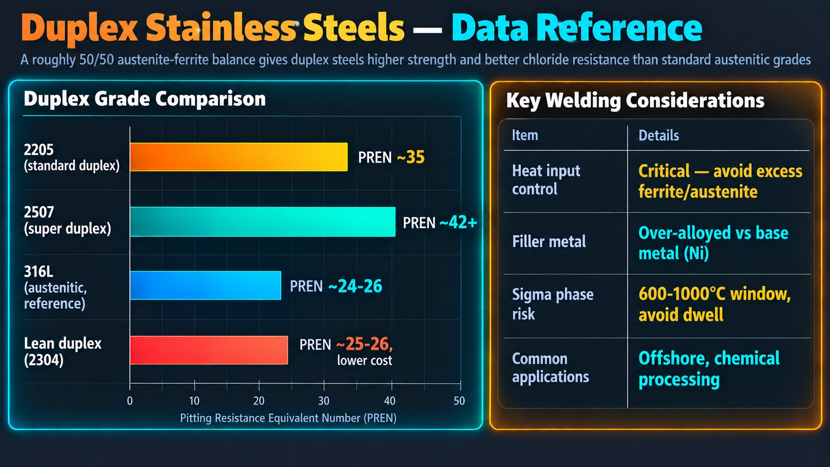 Duplex stainless steel grade comparison and key welding considerations