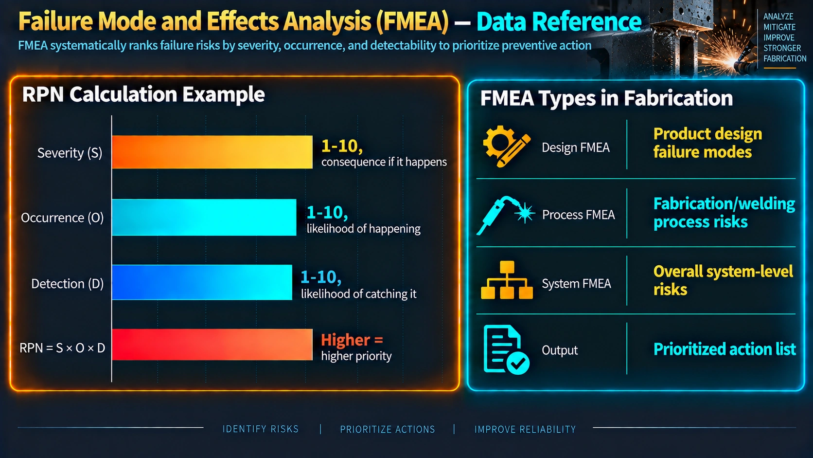 FMEA risk priority number calculation and types used in fabrication