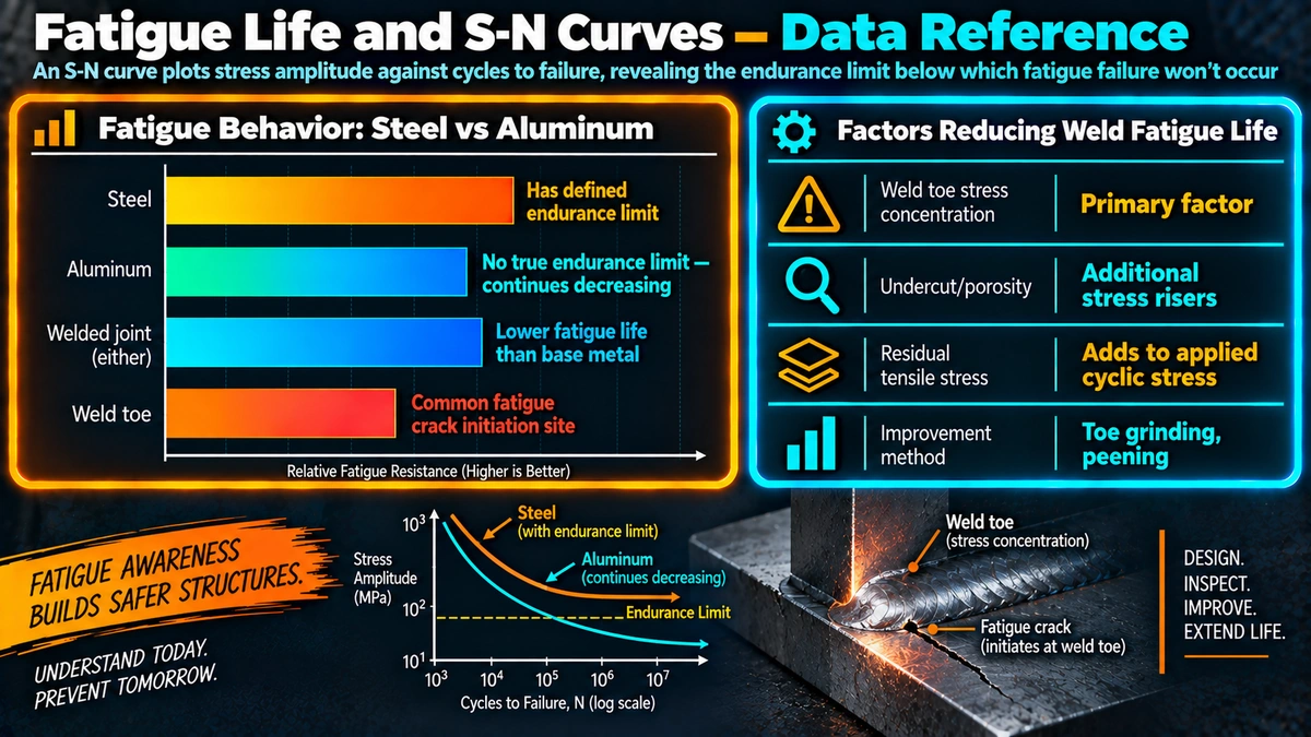 Fatigue behavior comparison between steel and aluminum and factors reducing weld fatigue life